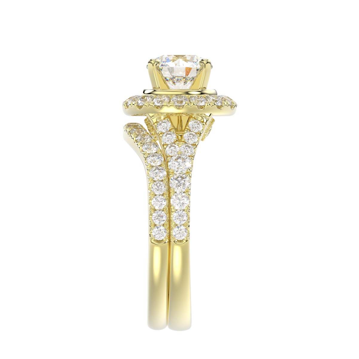 14K YELLOW GOLD 1CT ROUND DIAMOND LADIES BRIDAL SET(CENTER STONE MOUNT ROUND DIAMOND 1CT)