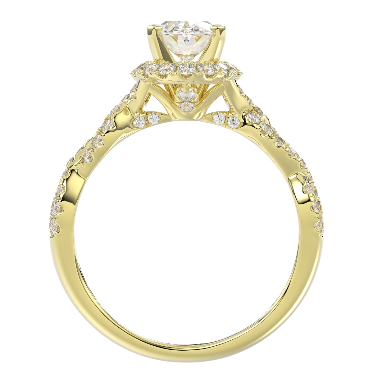 14K YELLOW GOLD 1/2CT ROUND DIAMOND LADIES SEMI MOUNT RING(CENTER STONE MOUNT OVAL DIAMOND 1CT)