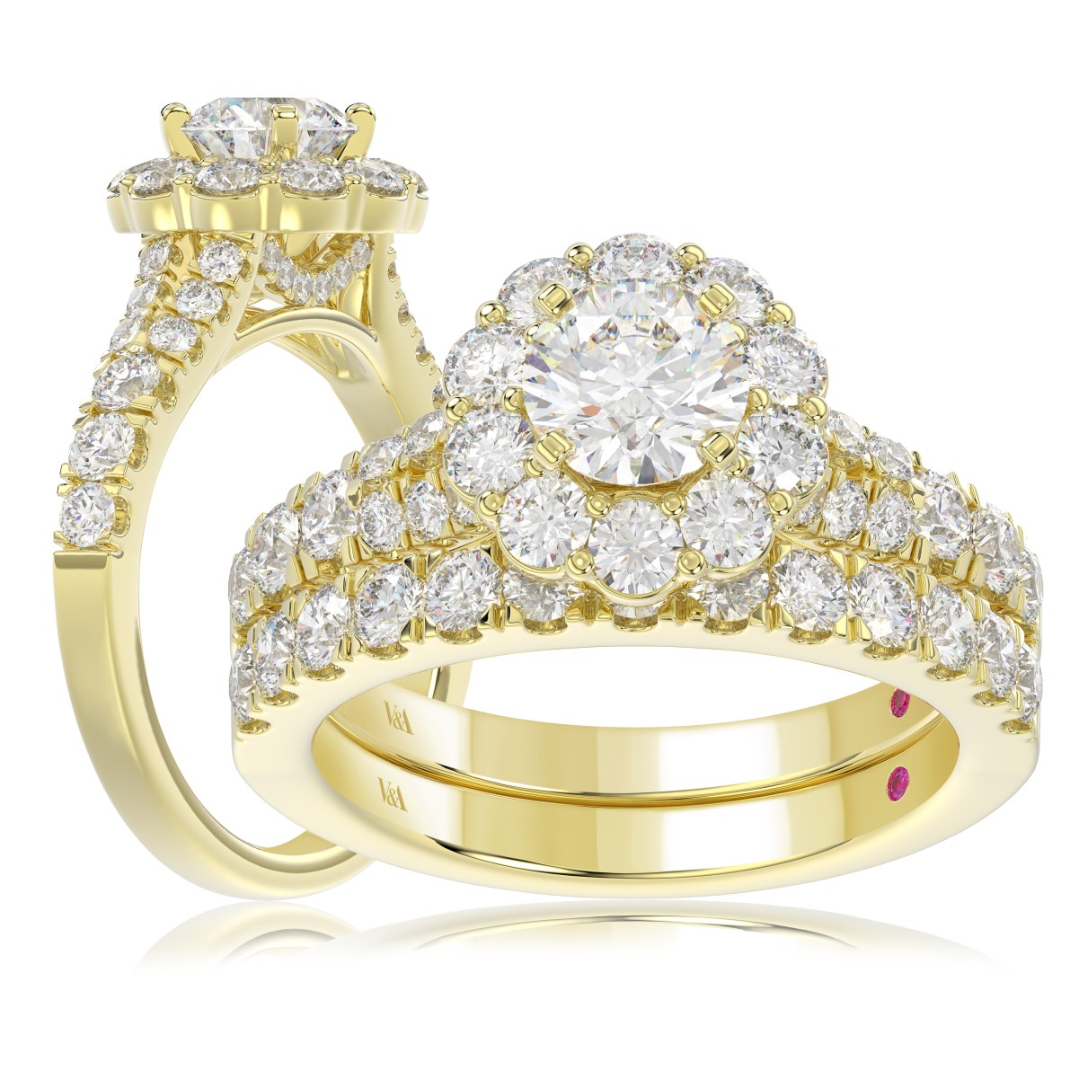 14K YELLOW GOLD 3 3/4CT ROUND DIAMOND LADIES BRIDAL SET(CENTER STONE MOUNT ROUND DIAMOND 1CT)
