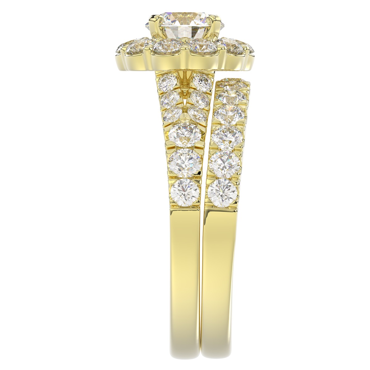 14K YELLOW GOLD 3 3/4CT ROUND DIAMOND LADIES BRIDAL SET(CENTER STONE MOUNT ROUND DIAMOND 1CT)