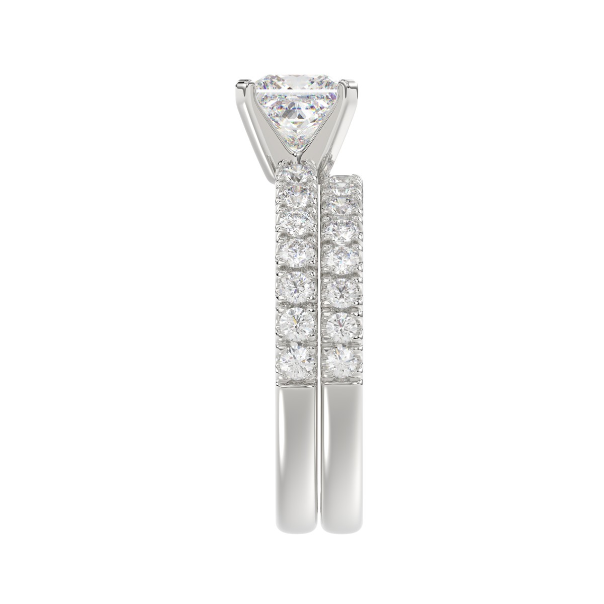 14K WHITE GOLD 1CT ROUND DIAMOND LADIES BRIDAL SET(CENTER STONE MOUNT PRINCESS DIAMOND 1CT)