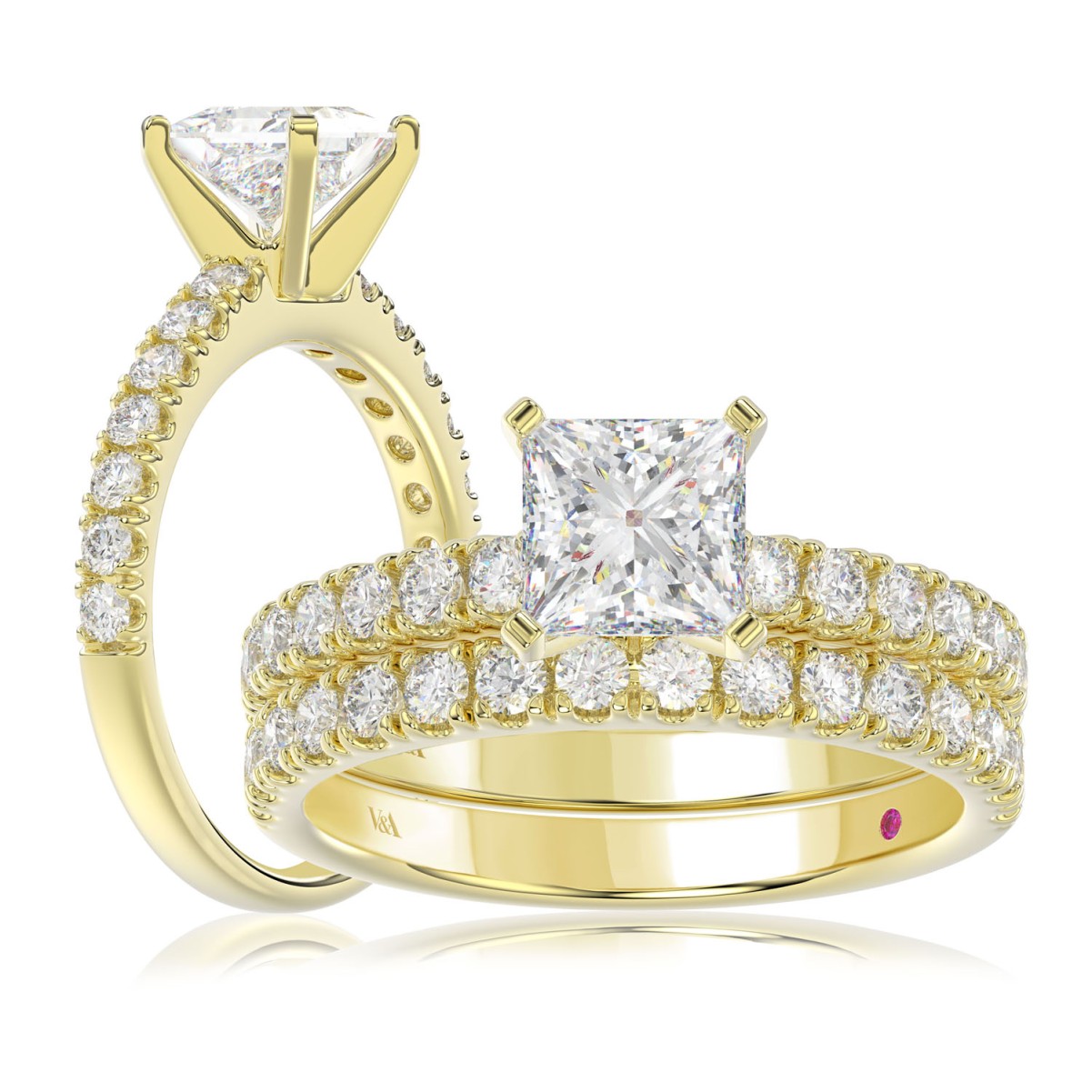 14K YELLOW GOLD 1CT ROUND DIAMOND LADIES BRIDAL SET(CENTER STONE MOUNT PRINCESS DIAMOND 1CT)