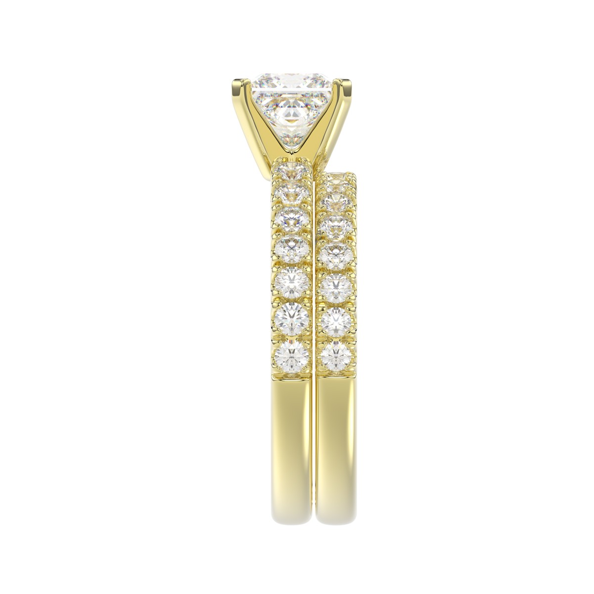 14K YELLOW GOLD 1CT ROUND DIAMOND LADIES BRIDAL SET(CENTER STONE MOUNT PRINCESS DIAMOND 1CT)