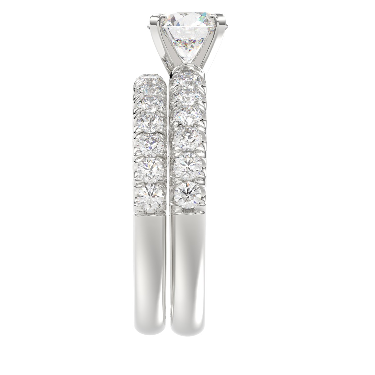 14K WHITE GOLD 1CT ROUND DIAMOND LADIES BRIDAL SET(CENTER STONE MOUNT ROUND DIAMOND 1CT)