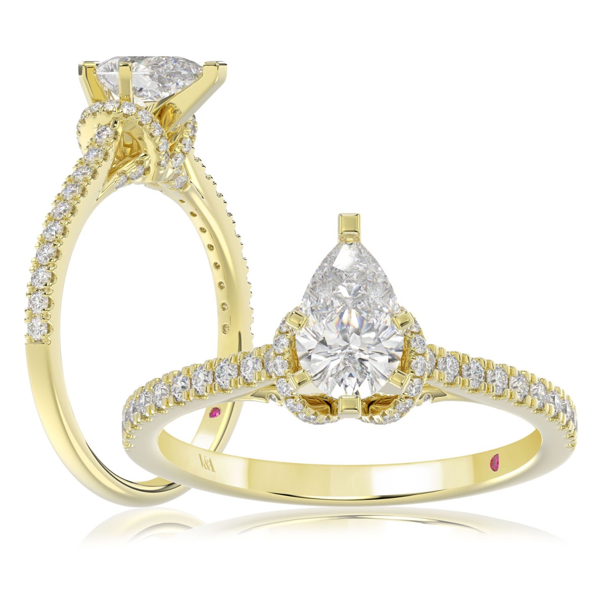 14K YELLOW GOLD 1/3CT ROUND/PEAR DIAMOND LADIES RING(CENTER STONE MOUNT PEAR DIAMOND 1CT)