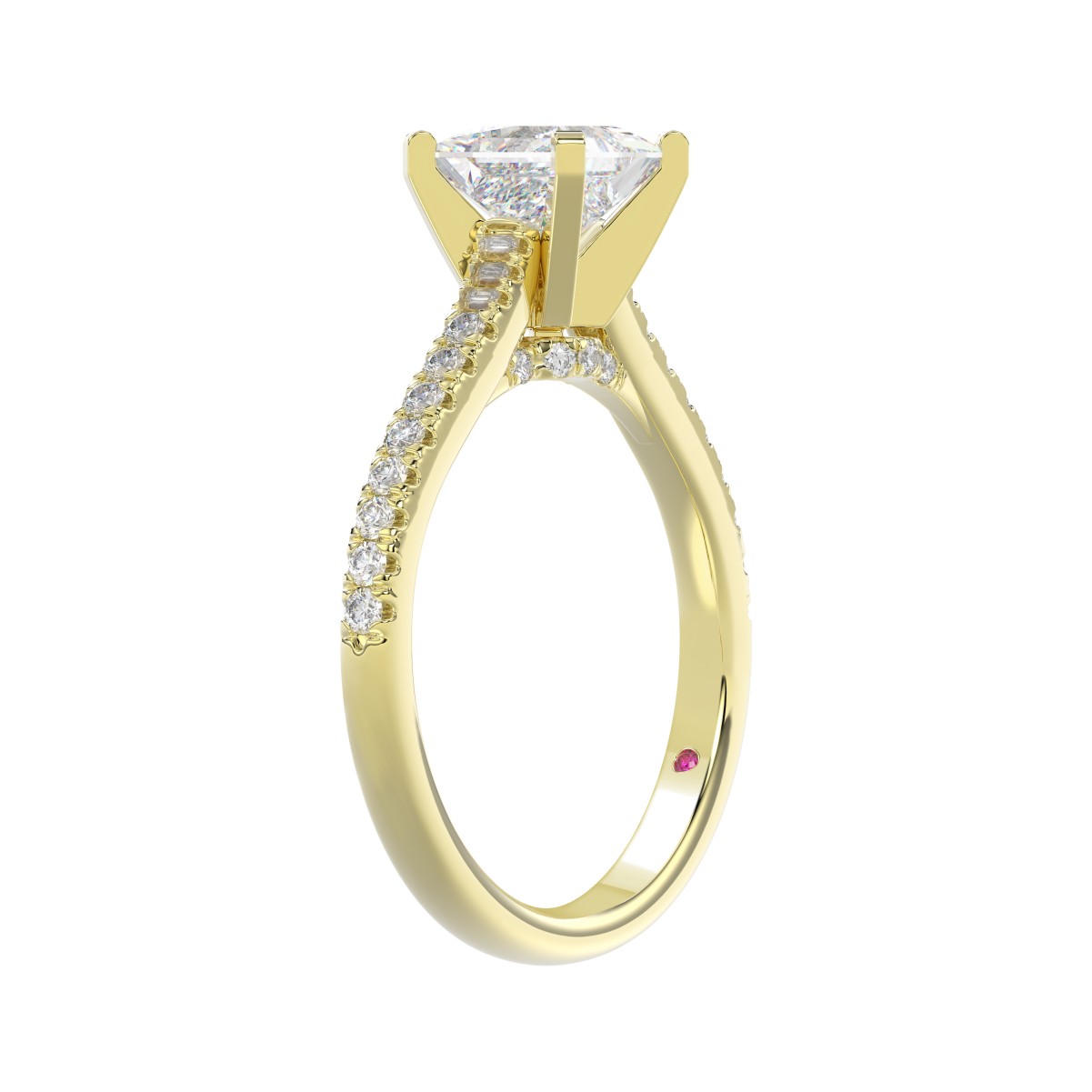 14K YELLOW GOLD 1/4CT ROUND DIAMOND LADIES SEMI MOUNT RING(CENTER STONE MOUNT PRINCESS DIAMOND 1CT)