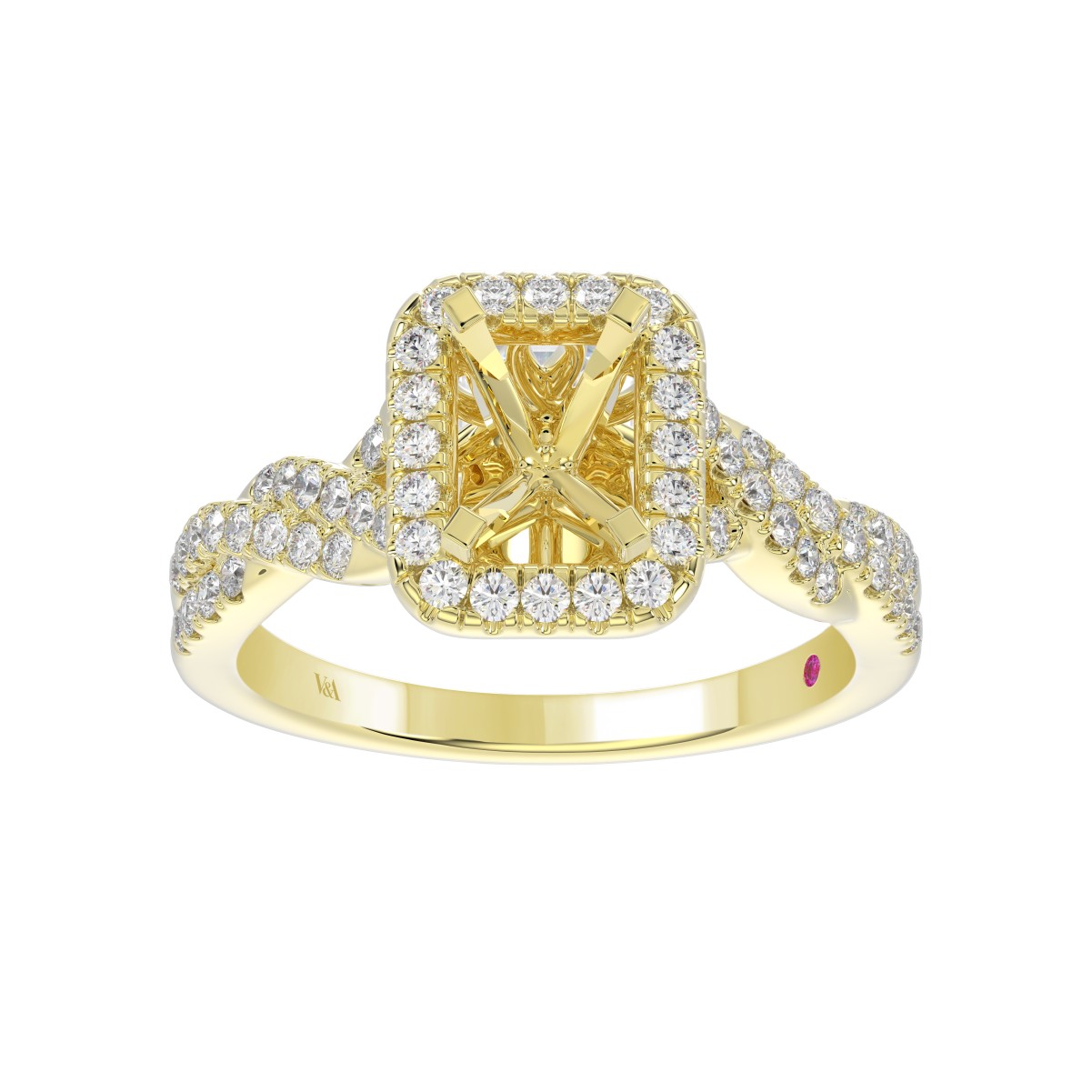 14K YELLOW GOLD 1/2CT ROUND DIAMOND LADIES SEMI MOUNT RING(CENTER STONE MOUNT EMERALD DIAMOND 1CT)