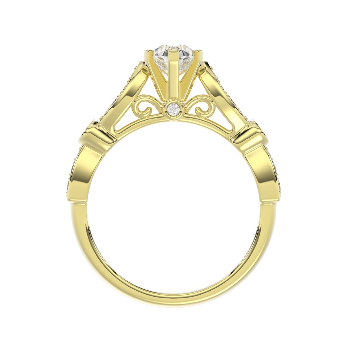 14K YELLOW GOLD 1/4CT ROUND/PEAR DIAMOND LADIES SEMI MOUNT RING (CENTER STONE MOUNT PEAR DIAMOND-1.00CT)