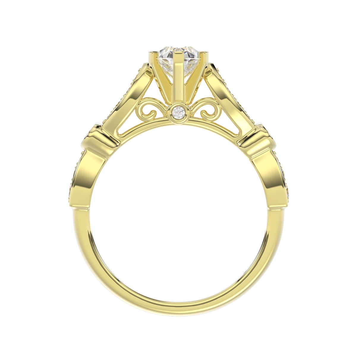 14K YELLOW GOLD 1/4CT ROUND/PEAR DIAMOND LADIES SEMI MOUNT RING(CENTER STONE MOUNT PEAR DIAMOND 1CT)