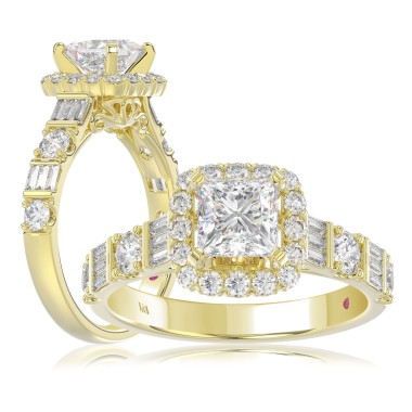 14K YELLOW GOLD 3/4CT ROUND/BAGUETTE/PRINCESS DIAMOND LADIES RING(CENTER STONE MOUNT PRINCESS DIAMOND 1CT)