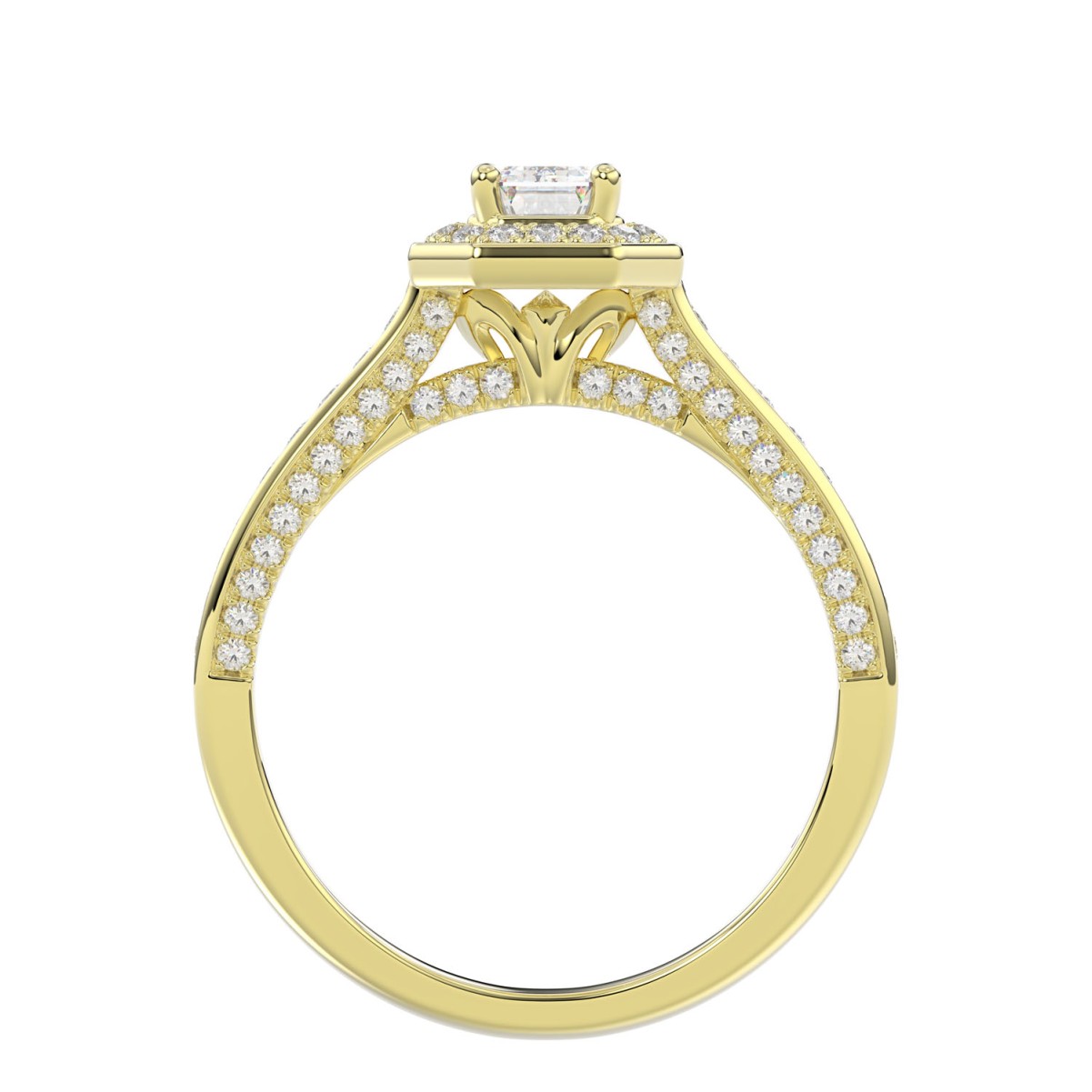14K YELLOW GOLD 1/2CT ROUND/EMERALD DIAMOND LADIES RING(CENTER STONE MOUNT EMERALD DIAMOND 1CT)