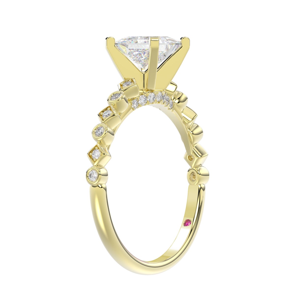 14K YELLOW GOLD 1/6CT ROUND/PRINCESS DIAMOND LADIES RING(CENTER STONE MOUNT PRINCESS DIAMOND 1CT)