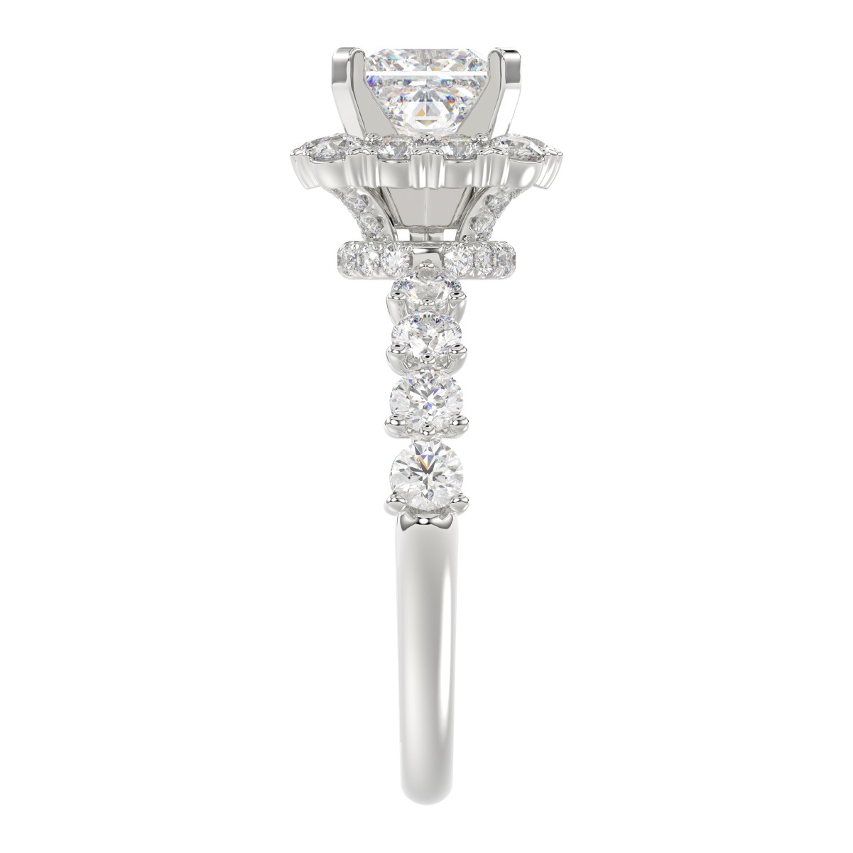 14K WHITE GOLD 1CT ROUND/PRINCESS DIAMOND LADIES SEMI MOUNT RING(CENTER STONE MOUNT PRINCESS DIAMOND 1CT)