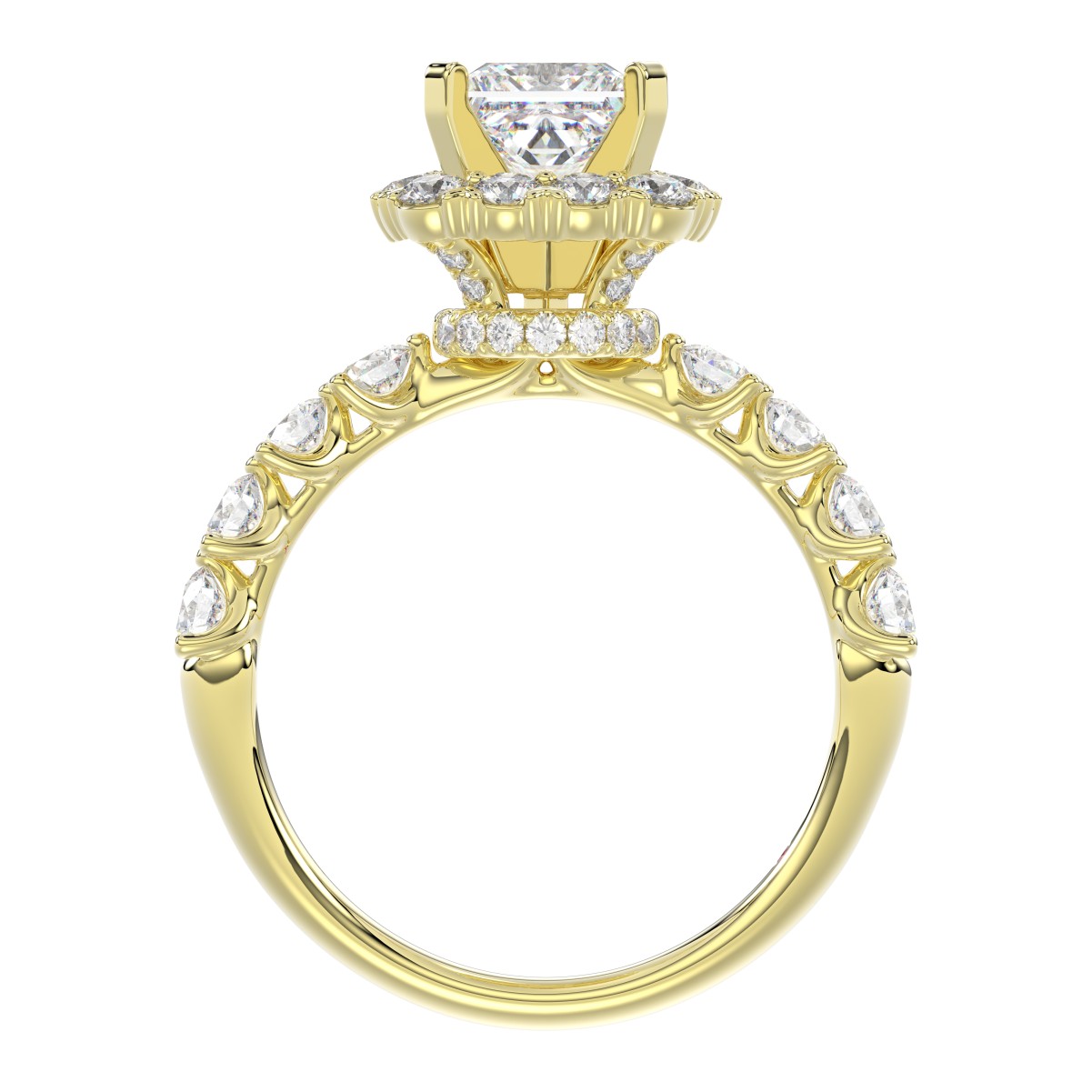14K YELLOW GOLD 1CT ROUND/PRINCESS DIAMOND LADIES SEMI MOUNT RING(CENTER STONE MOUNT PRINCESS DIAMOND 1CT)