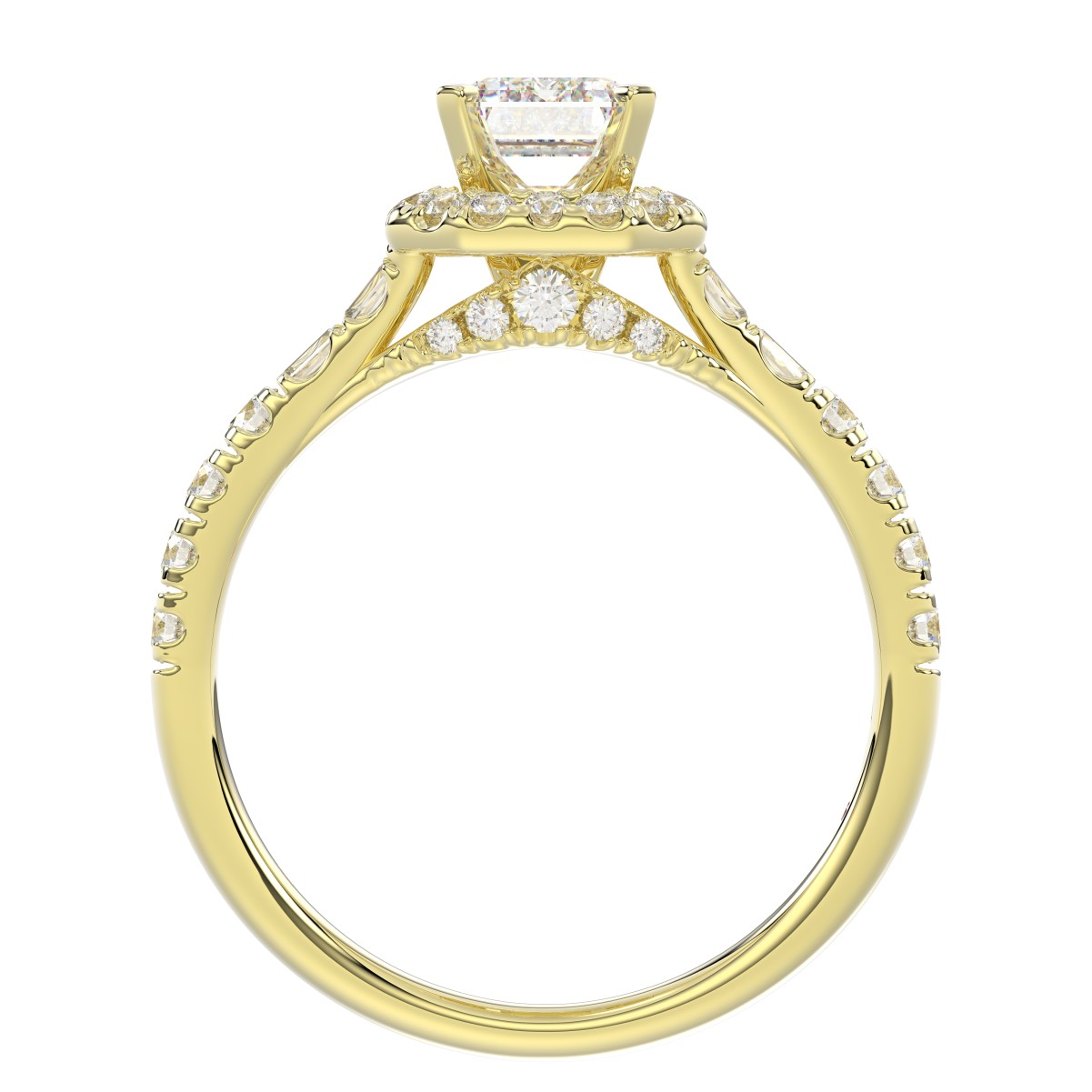 14K YELLOW GOLD 5/8CT ROUND/EMERALD DIAMOND LADIES RING(CENTER STONE MOUNT EMERALD DIAMOND 1CT)