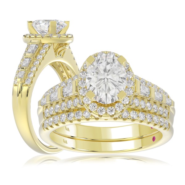 14K YELLOW GOLD 3/4CT ROUND/BAGUETTE/OVAL DIAMOND ...