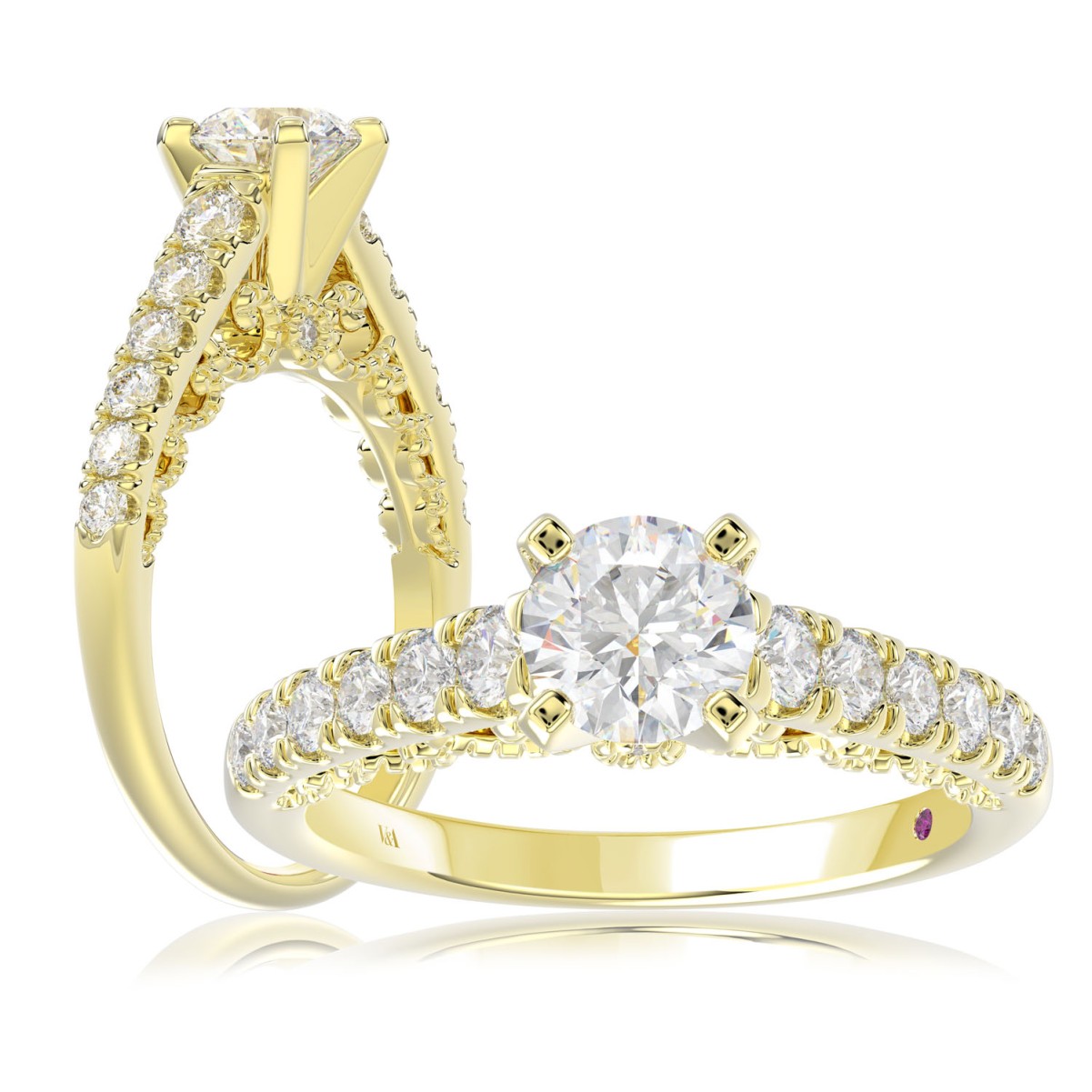 14K YELLOW GOLD 1/2CT ROUND DIAMOND LADIES SEMI MOUNT RING(CENTER STONE MOUNT ROUND DIAMOND 1CT)