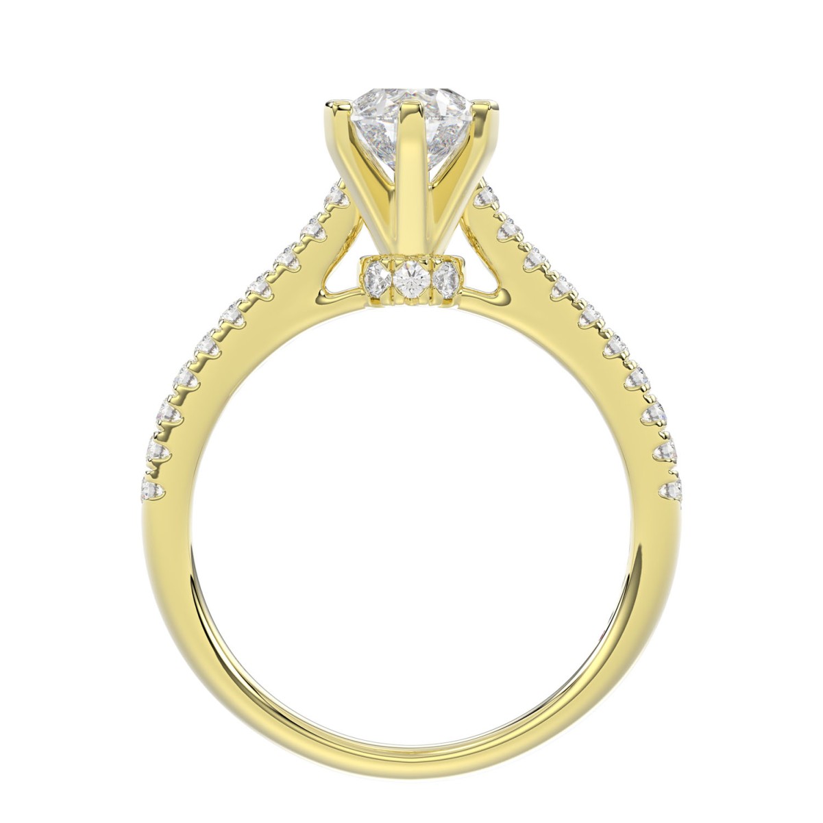 14K YELLOW GOLD 1/4CT ROUND DIAMOND LADIES SEMI MOUNT RING(CENTER STONE MOUNT PEAR DIAMOND 1CT)