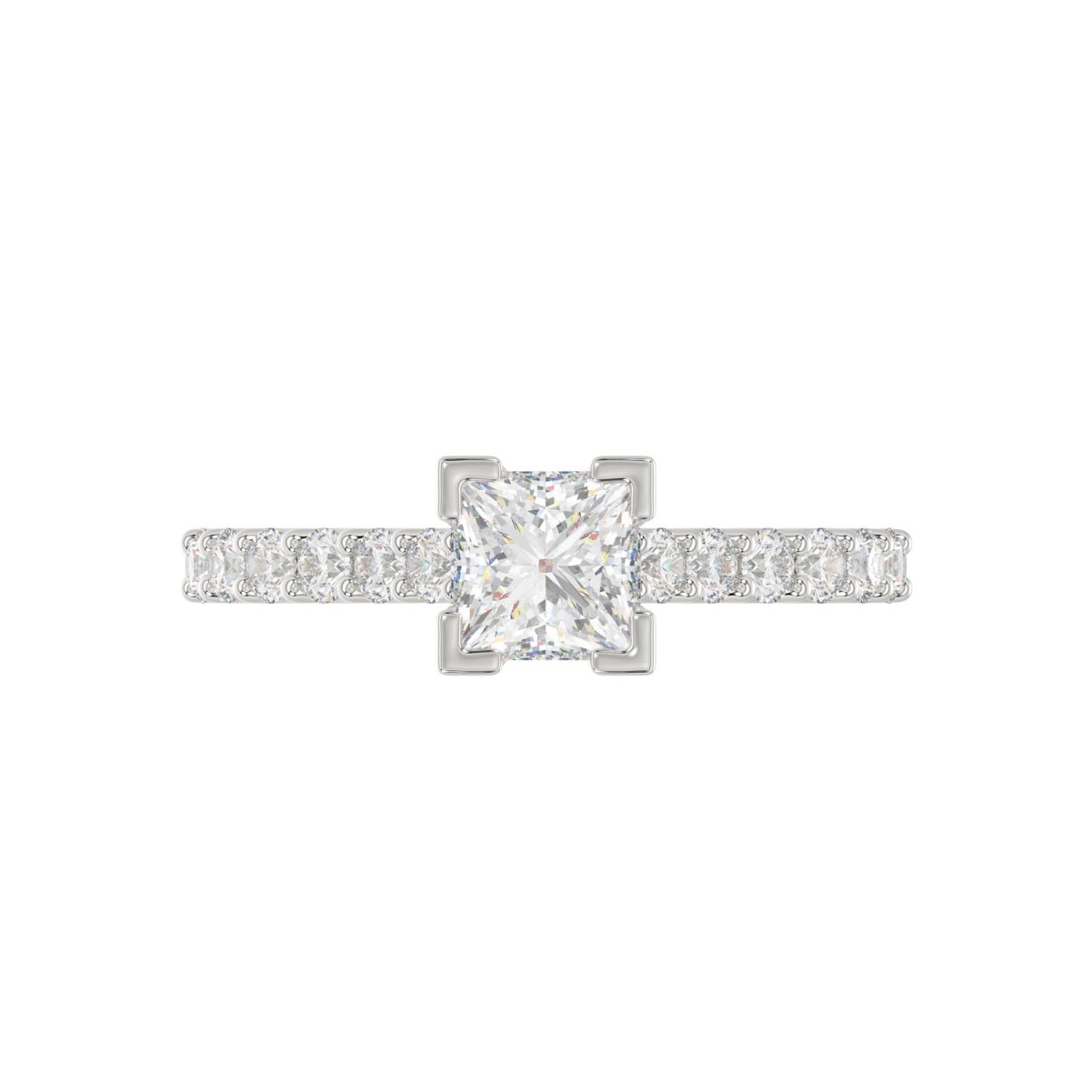 14K WHITE GOLD 1/2CT ROUND/PRINCESS DIAMOND LADIES SEMI MOUNT RING(CENTER STONE MOUNT PRINCESS DIAMOND 1CT)