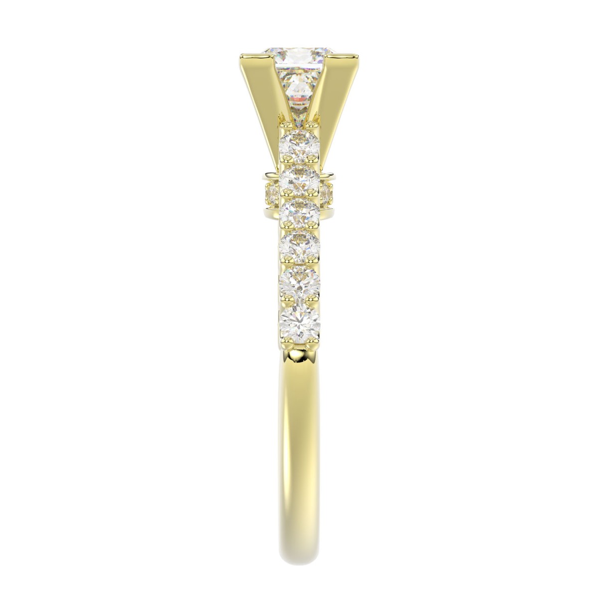 14K YELLOW GOLD 1/2CT ROUND/PRINCESS DIAMOND LADIES SEMI MOUNT RING(CENTER STONE MOUNT PRINCESS DIAMOND 1CT)