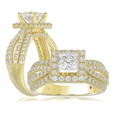 14K YELLOW GOLD 1CT ROUND/PRINCESS DIAMOND LADIES RING(CENTER STONE MOUNT PRINCESS DIAMOND 1CT)