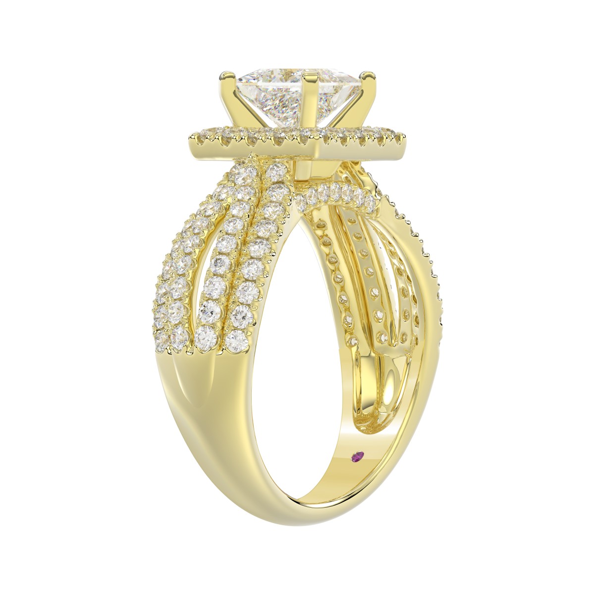 14K YELLOW GOLD 1CT ROUND/PRINCESS DIAMOND LADIES RING(CENTER STONE MOUNT PRINCESS DIAMOND 1CT)