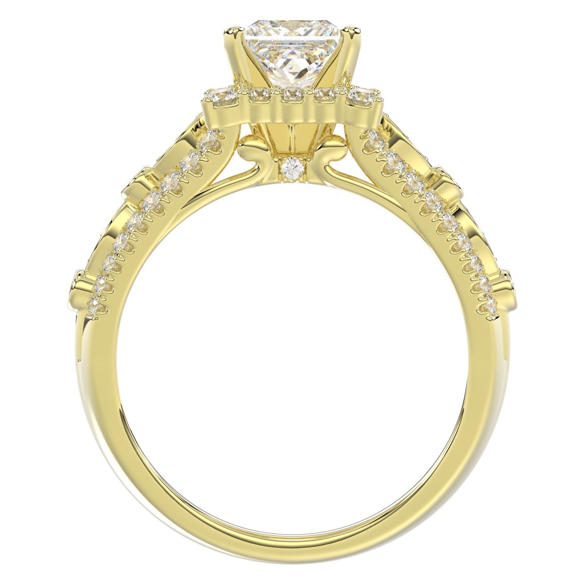 14K YELLOW GOLD 1/2CT ROUND DIAMOND LADIES RING(CENTER STONE MOUNT PRINCESS DIAMOND 1CT)