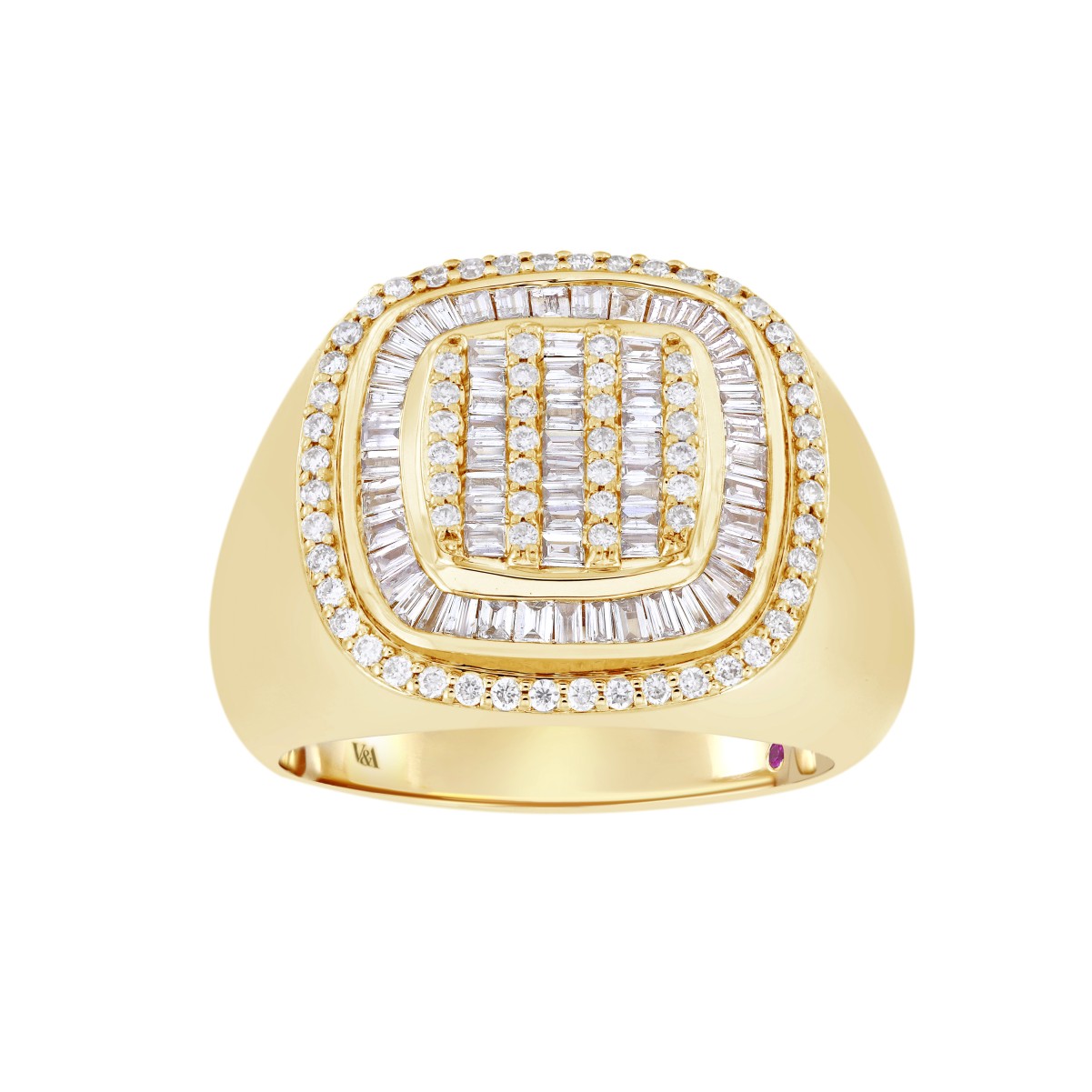 14K YELLOW GOLD 1CT ROUND/BAGUETTE DIAMOND MEN'S RING