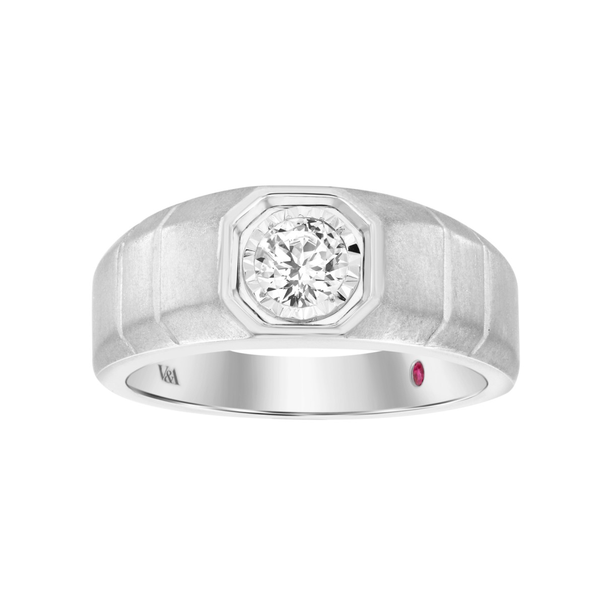 14K WHITE  GOLD 1/2CT ROUND DIAMOND MEN'S RING (CENTER STONE ROUND DIAMPOND 1/2CT)