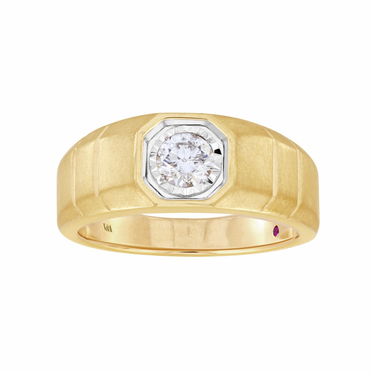 14K YELLOW GOLD 1/2CT ROUND DIAMOND MEN'S RING (CENTER STONE ROUND DIAMPOND 1/2CT)