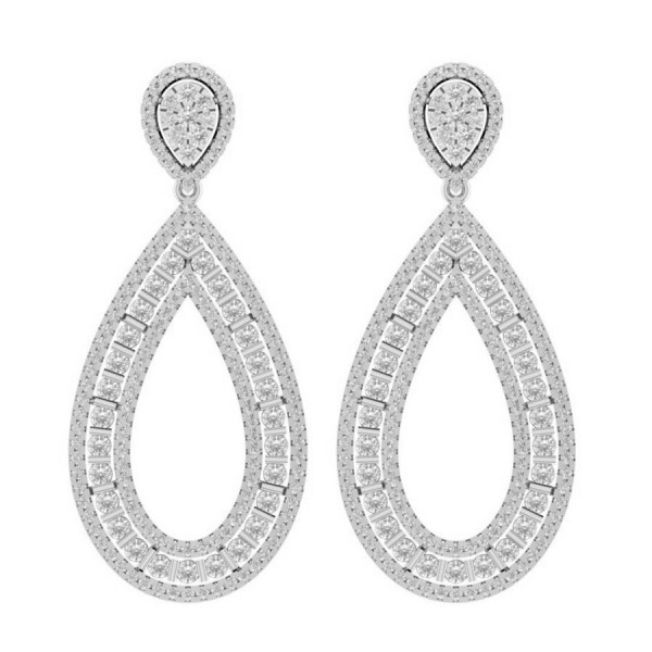 14K WHITE GOLD 3CT ROUND DIAMOND LADIES EARRINGS...