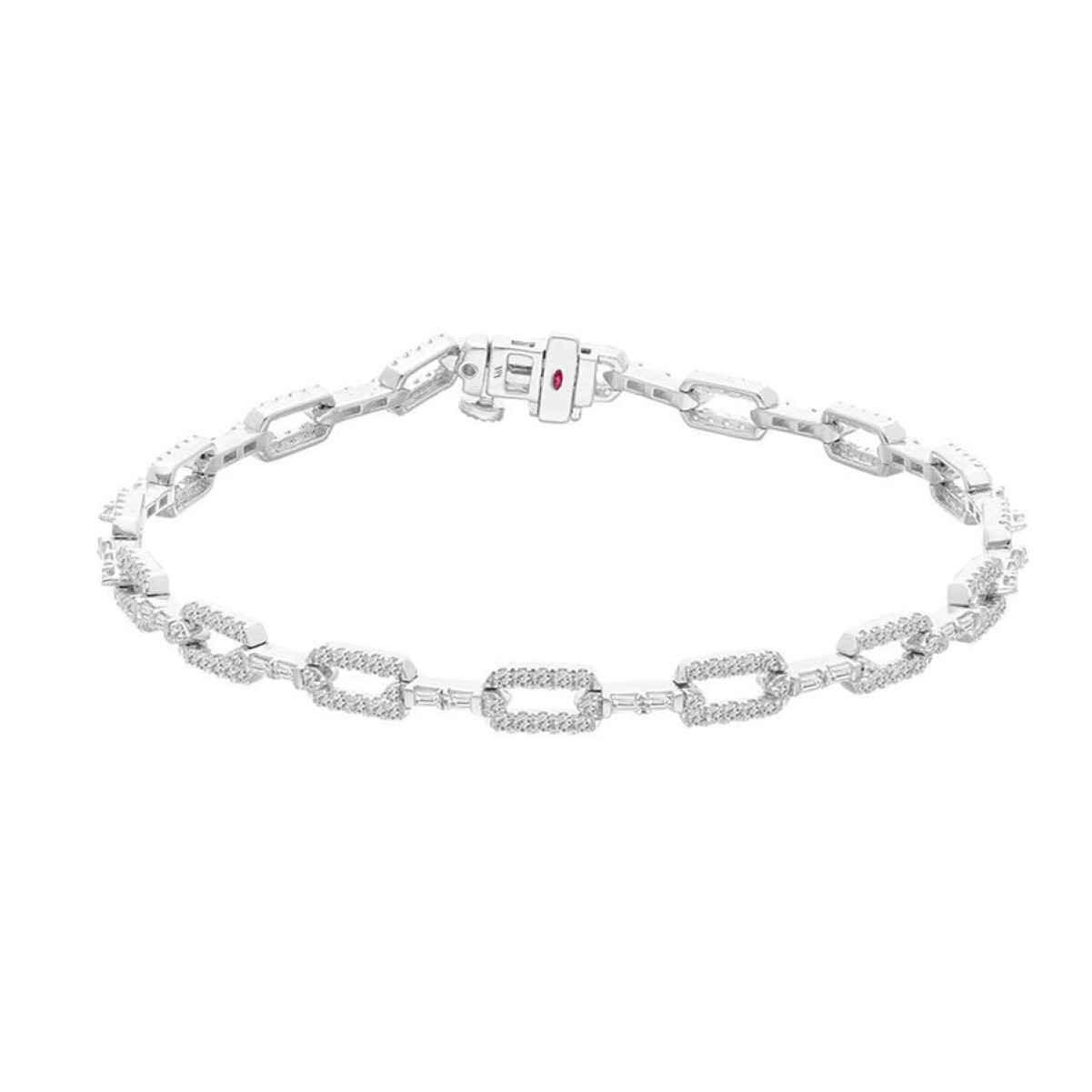 14K WHITE GOLD 1 1/2CT ROUND/BAGUETTE DIAMOND LADIES BRACELET