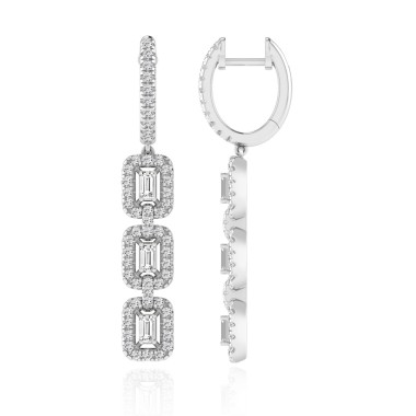 14K WHITE GOLD 3/4CT ROUND/BAGUETTE DIAMOND LADIES EARRINGS