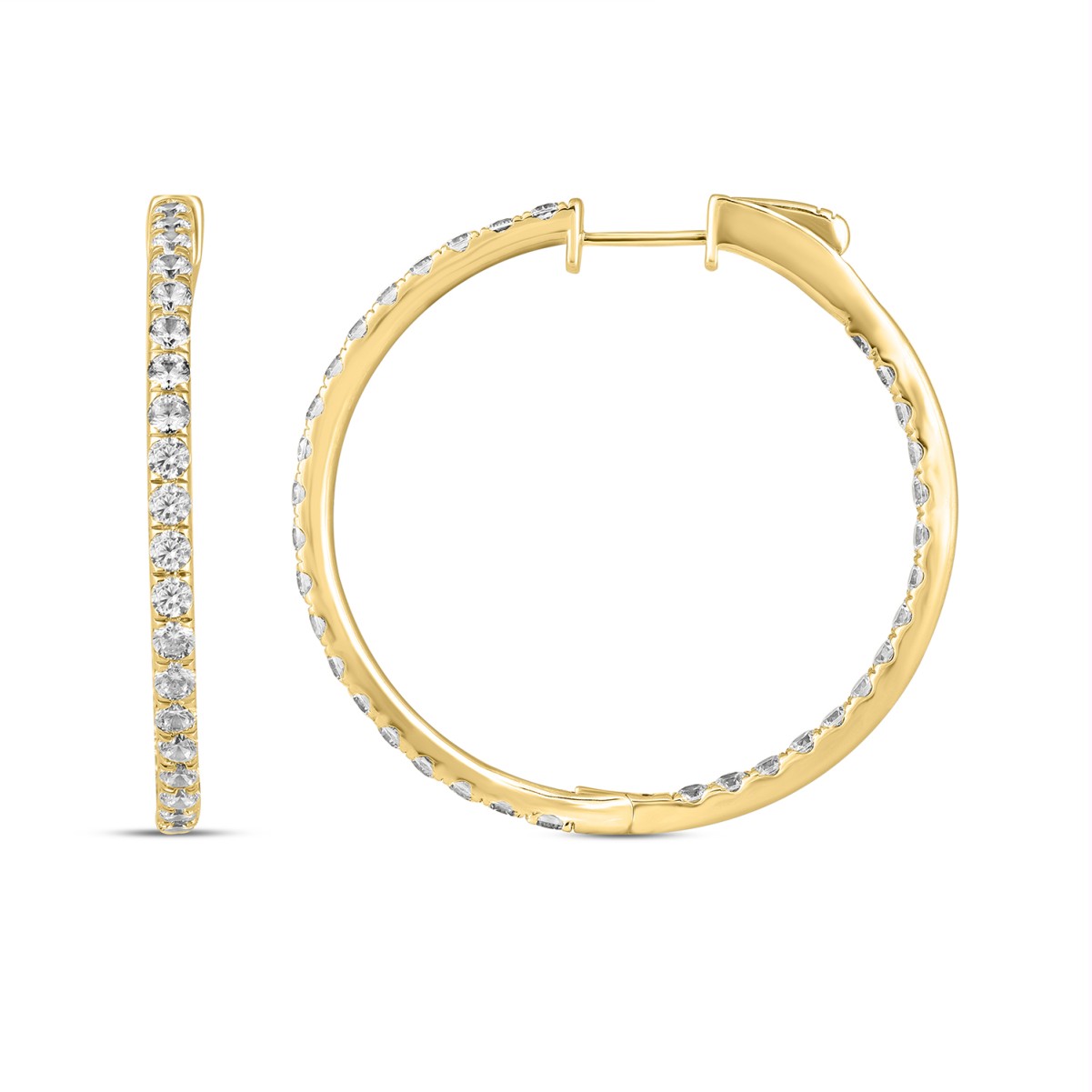 14K YELLOW GOLD 5CT ROUND DIAMOND LADIES HOOPS EARRINGS 