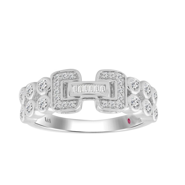 14K WHITE GOLD 1/2CT ROUND/BAGUETTE DIAMOND LADIES...