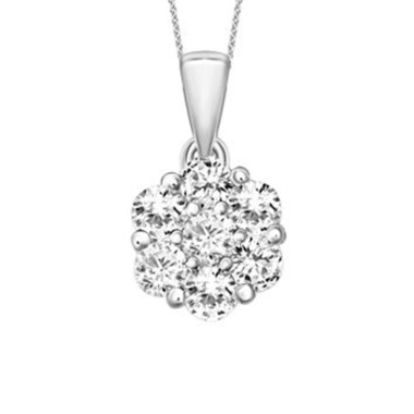 14K WHITE GOLD 1/4CT ROUND DIAMOND LADIES FLOWER PENDANT WITH CHAIN  