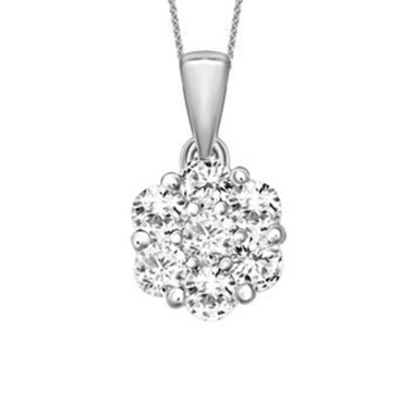 14K WHITE GOLD 1/2CT ROUND DIAMOND LADIES FLOWER PENDANT WITH CHAIN 