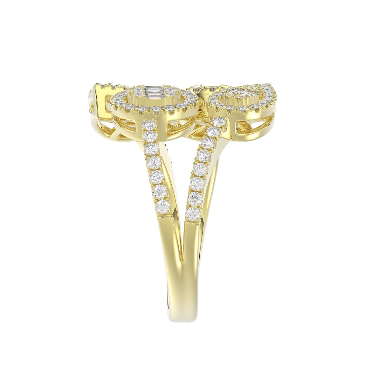 14K YELLOW GOLD 7/8CT ROUND/BAGUETTE DIAMOND LADIES FASHION RING