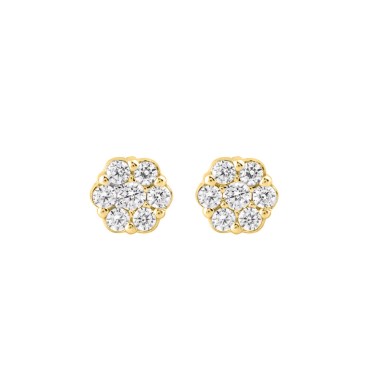 14K YELLOW GOLD 1/6CT ROUND DIAMOND LADIES FLOWER EARRINGS 