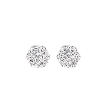 14K WHITE GOLD 1/4CT ROUND DIAMOND LADIES FLOWER EARRINGS 