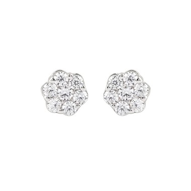 14K WHITE GOLD 3/4CT ROUND DIAMOND LADIES FLOWER EARRINGS 