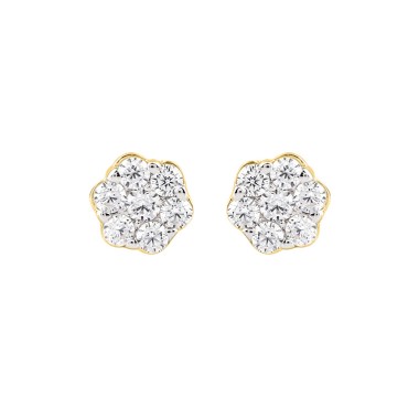 14K YELLOW GOLD 3/4CT ROUND DIAMOND LADIES FLOWER EARRINGS 