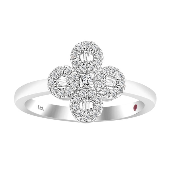 14K WHITE GOLD 1/4CT ROUND/BAGUETTE DIAMOND LADIES...