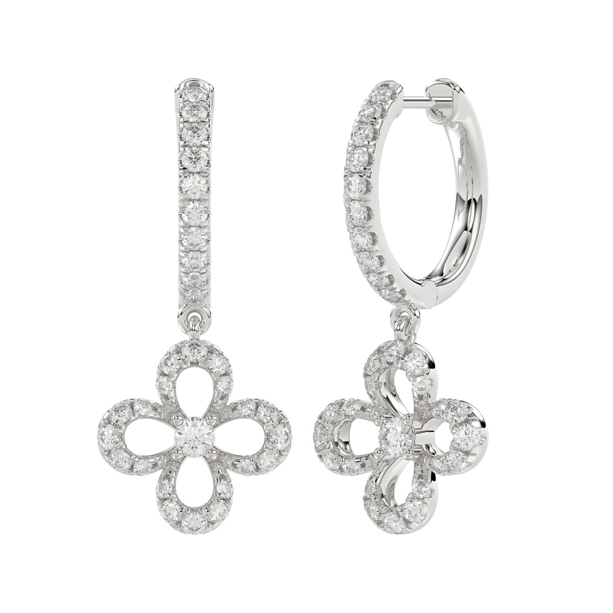 14K WHITE GOLD 7/8CT ROUND DIAMOND LADIES EARRINGS