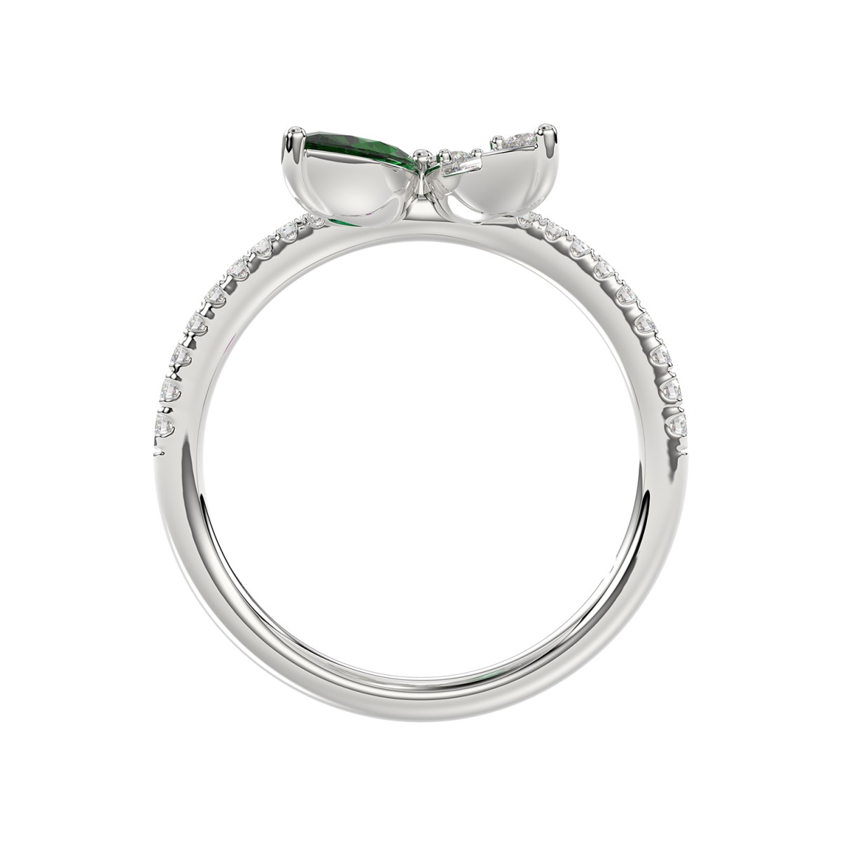14K WHITE GOLD 1 7/8CT ROUND/BAGUETTE/MARQUISE DIAMOND LADIES FASHION RING(COLOR STONE MARQUISE GREEN EMERALD DIAMOND 1 5/8 CT)