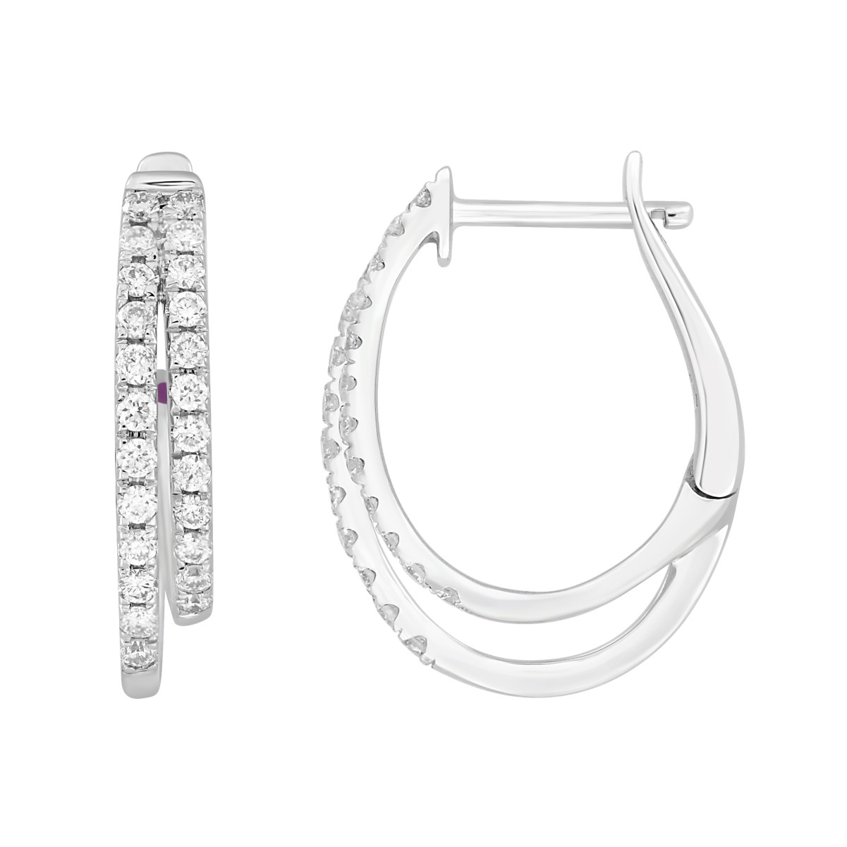 14K WHITE GOLD 1/2CT ROUND DIAMOND LADIES HOOPS EARRINGS 