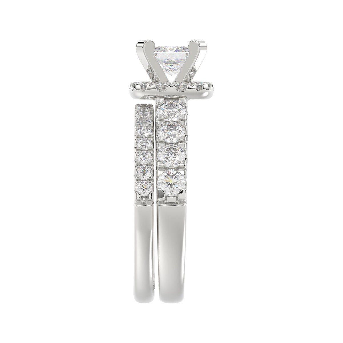 14K WHITE GOLD 2 1/4CT ROUND/PRINCESS DIAMOND LADIES BRIDAL SET(CENTER STONE PRINCESS DIAMOND 3/4CT)