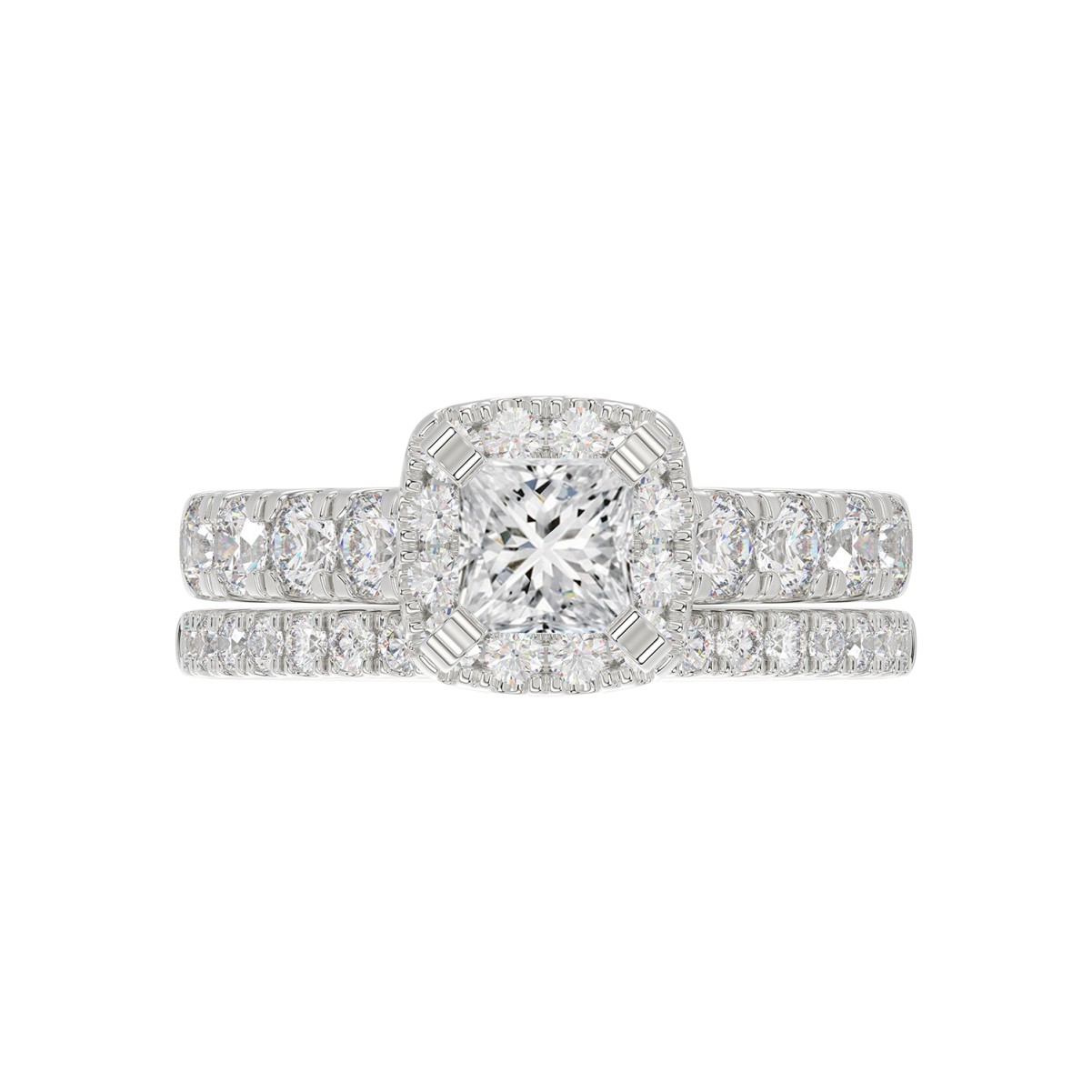 14K WHITE GOLD 2 1/4CT ROUND/PRINCESS DIAMOND LADIES BRIDAL SET(CENTER STONE PRINCESS DIAMOND 3/4CT)