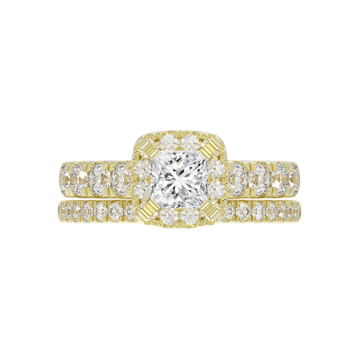 14K YELLOW GOLD 2 1/4CT ROUND/PRINCESS DIAMOND LADIES BRIDAL SET(CENTER STONE PRINCESS DIAMOND 3/4CT)