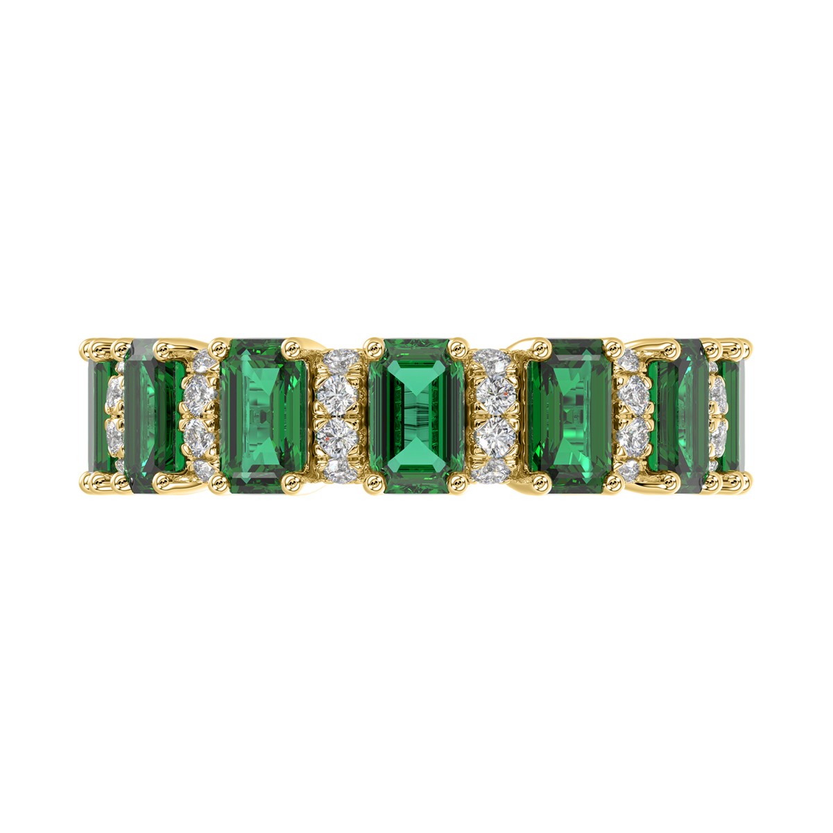 14K YELLOW GOLD 2CT ROUND/EMERALD DIAMOND LADIES BAND(COLOR STONE GREEN EMERALD DIAMOND 1 7/8CT)